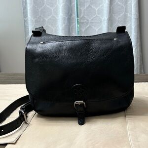 Patricia Nash Black Leather London Saddle Bag Heritage Crossbody Authentic